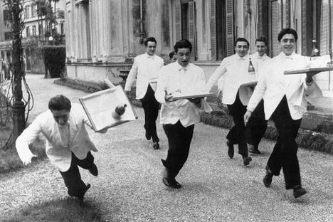 Clean-shaven Parisian waiters. 