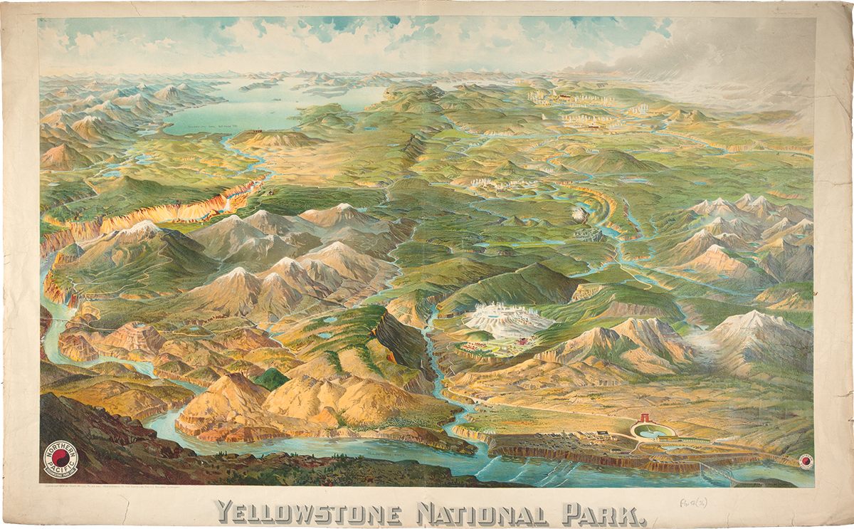 A 1904 Northern Pacific Railway map of Yellowstone National Park.