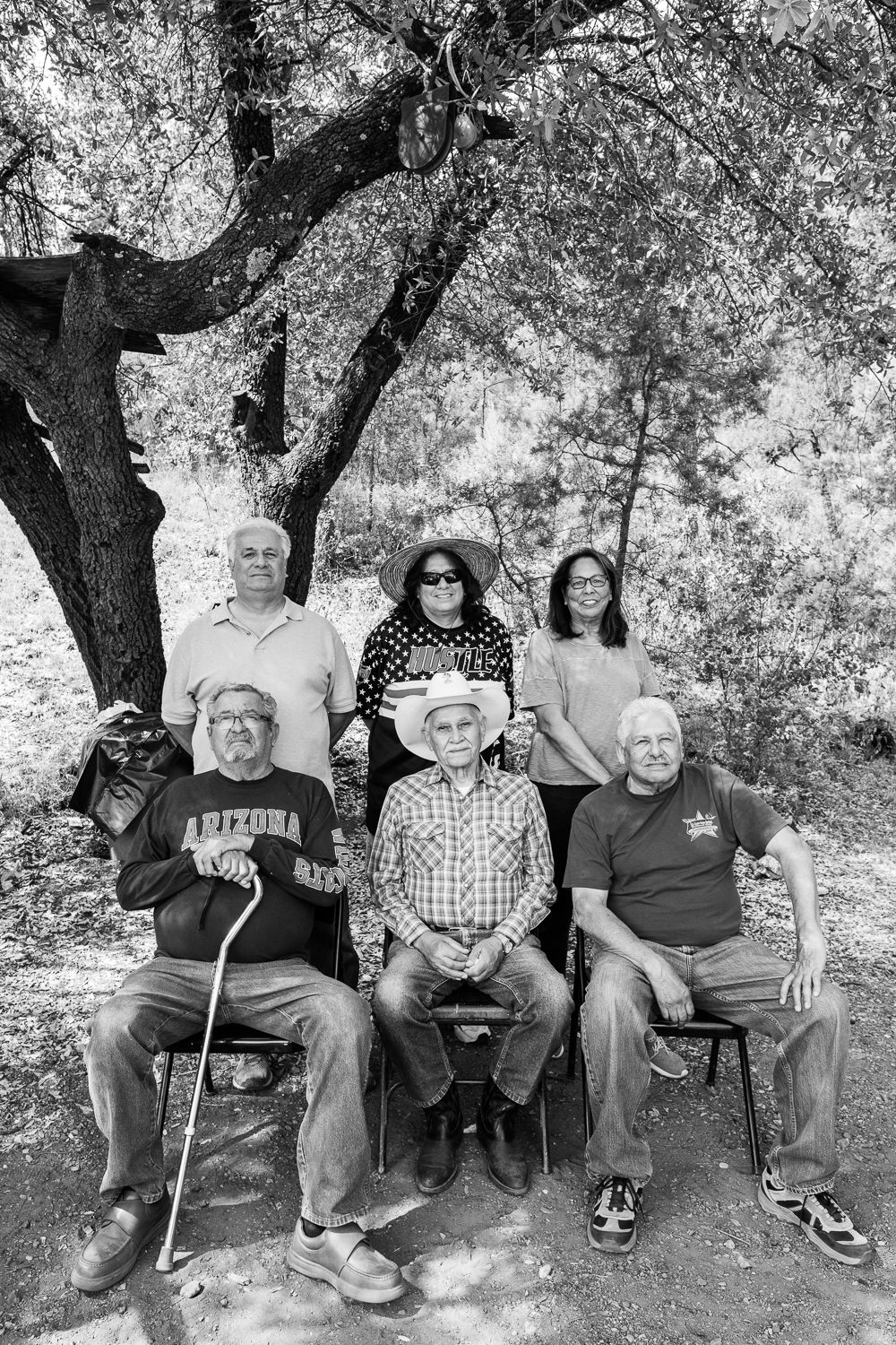 The Soto family siblings still gather regularly on their family’s property in Harshaw. From top left, Juan, Marge, Angelita, Mike, Pancho Rivera (a close cousin) and Frank.