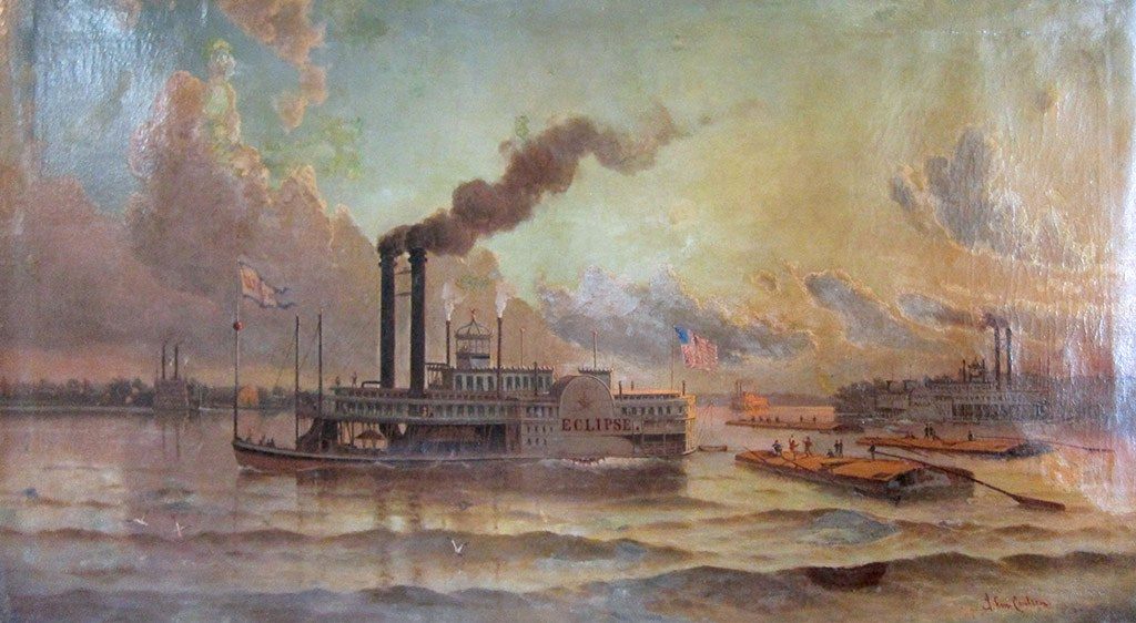 An Emil Carlsen painting of the 19th-century steamship <em>The Eclipse</em>, named after the horse, ca. 1875.