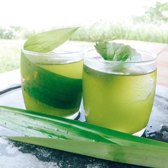 Fresh-pressed pandan leaf adds a limey glow to this refresher.