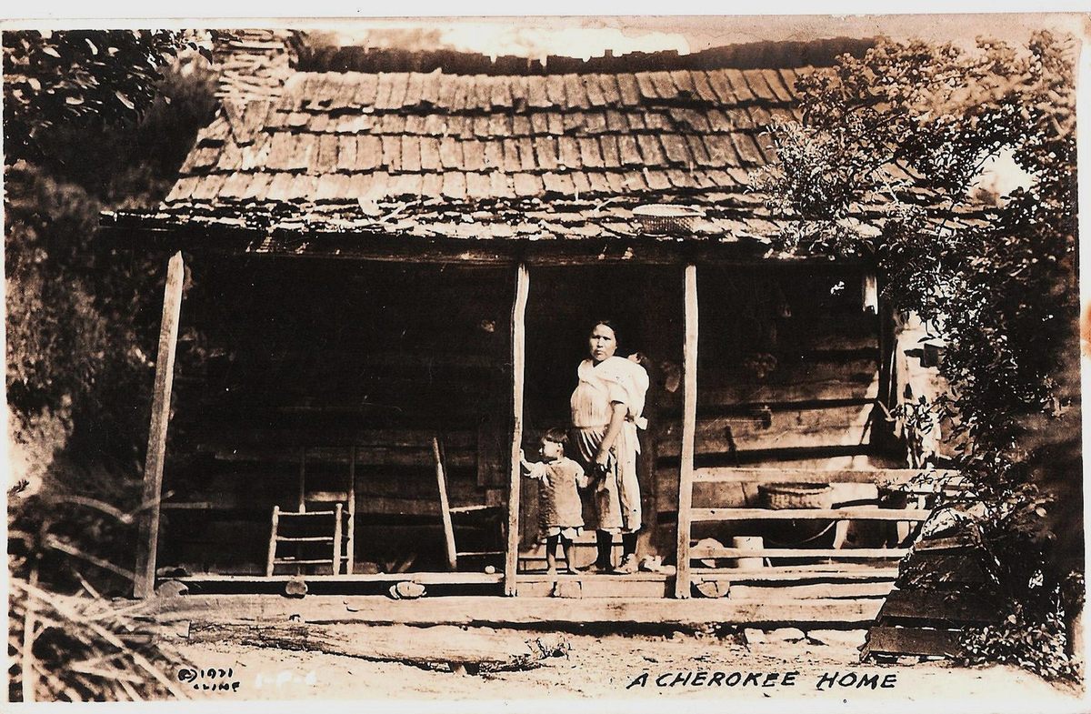 A photograph from around 1920 of a Cherokee home in North Carolina.