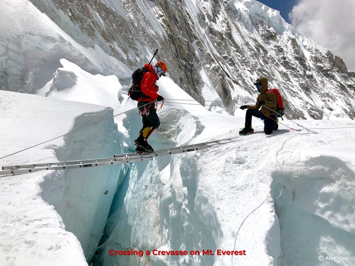 Crossing a Crevasse on Mt. Everest