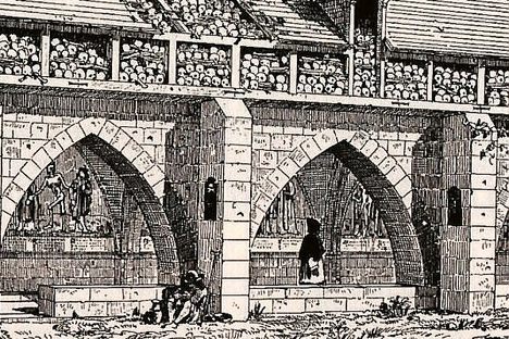 A charnel house at the Saints Innocents Cemetery, Paris.
