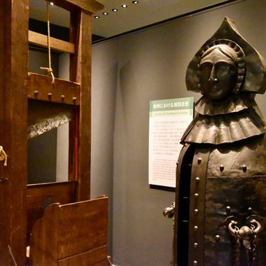A guillotine and an iron maiden (replica).