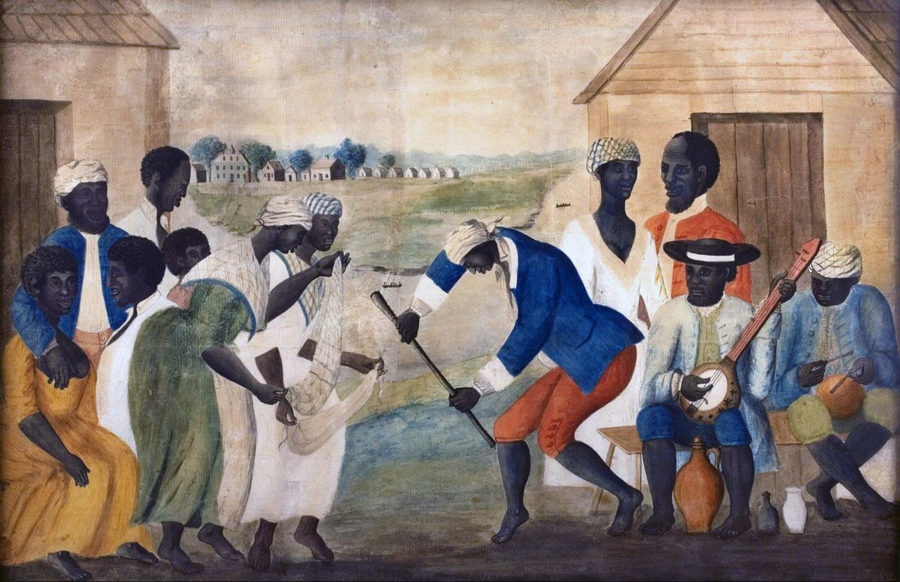 Descended from enslaved Africans, the Gullah Geechee retained a stunning degree of ancestral traditions, including music and dance, painted here in 1790.