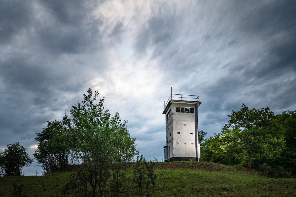 A Cold War observation tower that has been left standing in the Green Belt, near the site of the former village of Billmuthausen, which was destroyed by East Germany for being too close to the border.