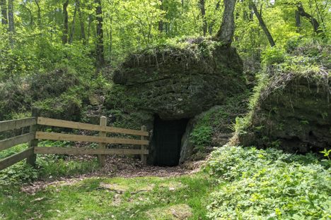 Entrance to the ice cave at Bixby State Preserve.