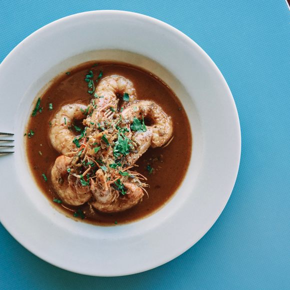 BBQ shrimp braised in beer are a popular menu item.