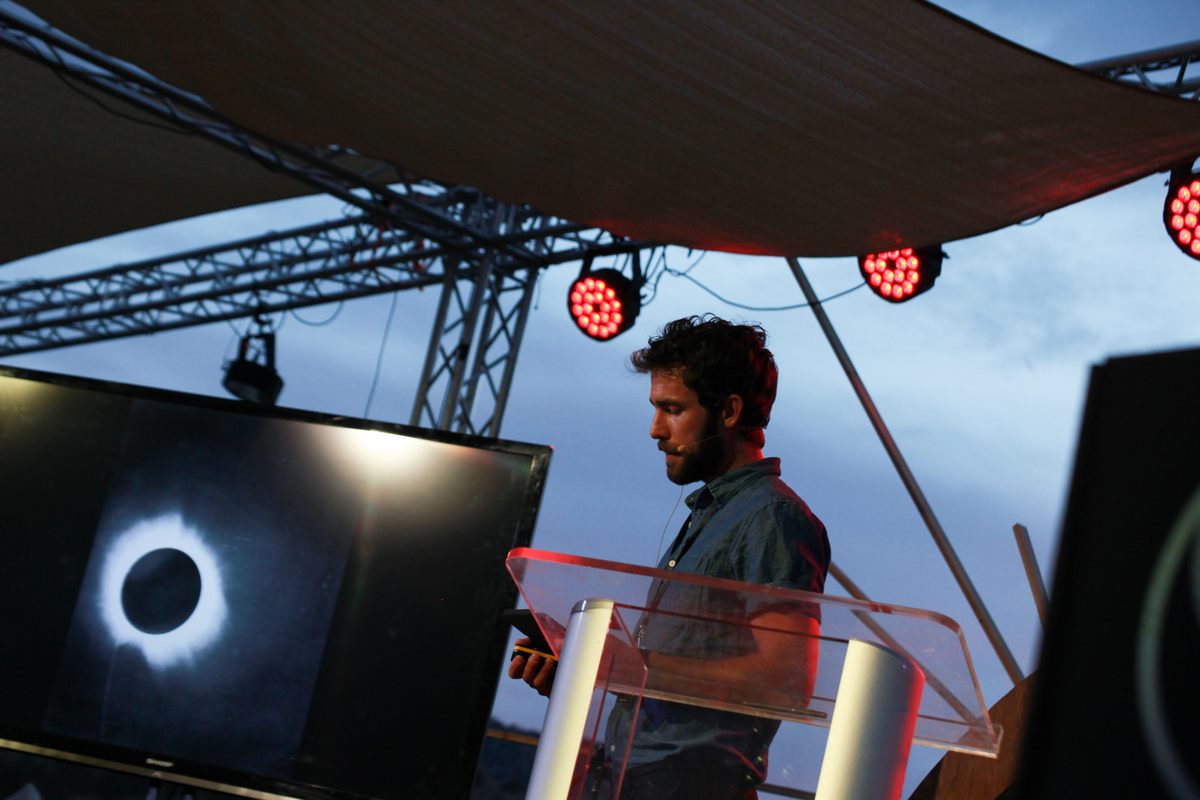 Science Friday's Christopher Intagliata gave a sunset presentation on what he called a "relatively" important eclipse.