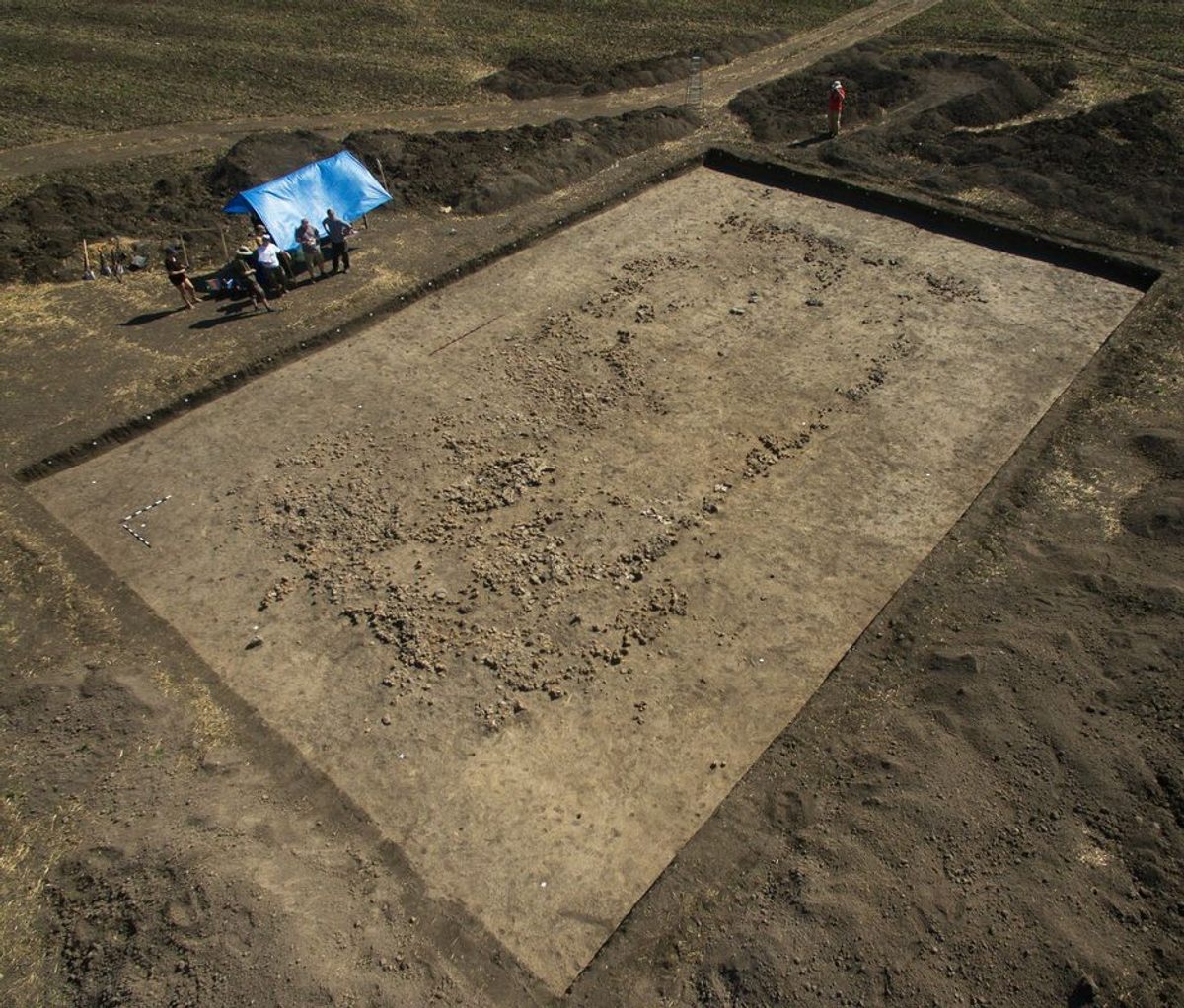 A large meeting house after excavation.