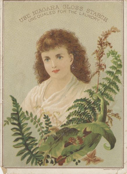A Victorian-era advertisement for fabric starch, decorated with ferns.