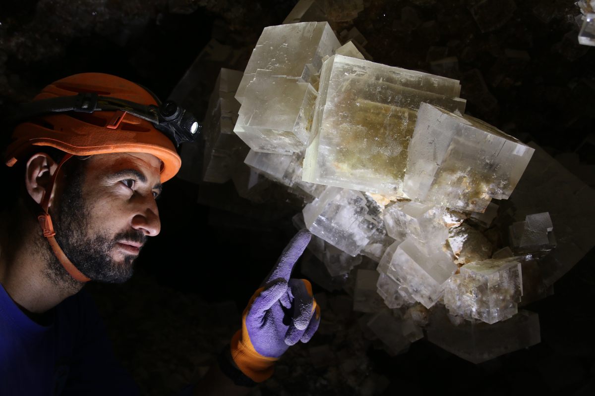 Erez Rahamim in a salt cave—the location of which is secret—on Mount Sodom.