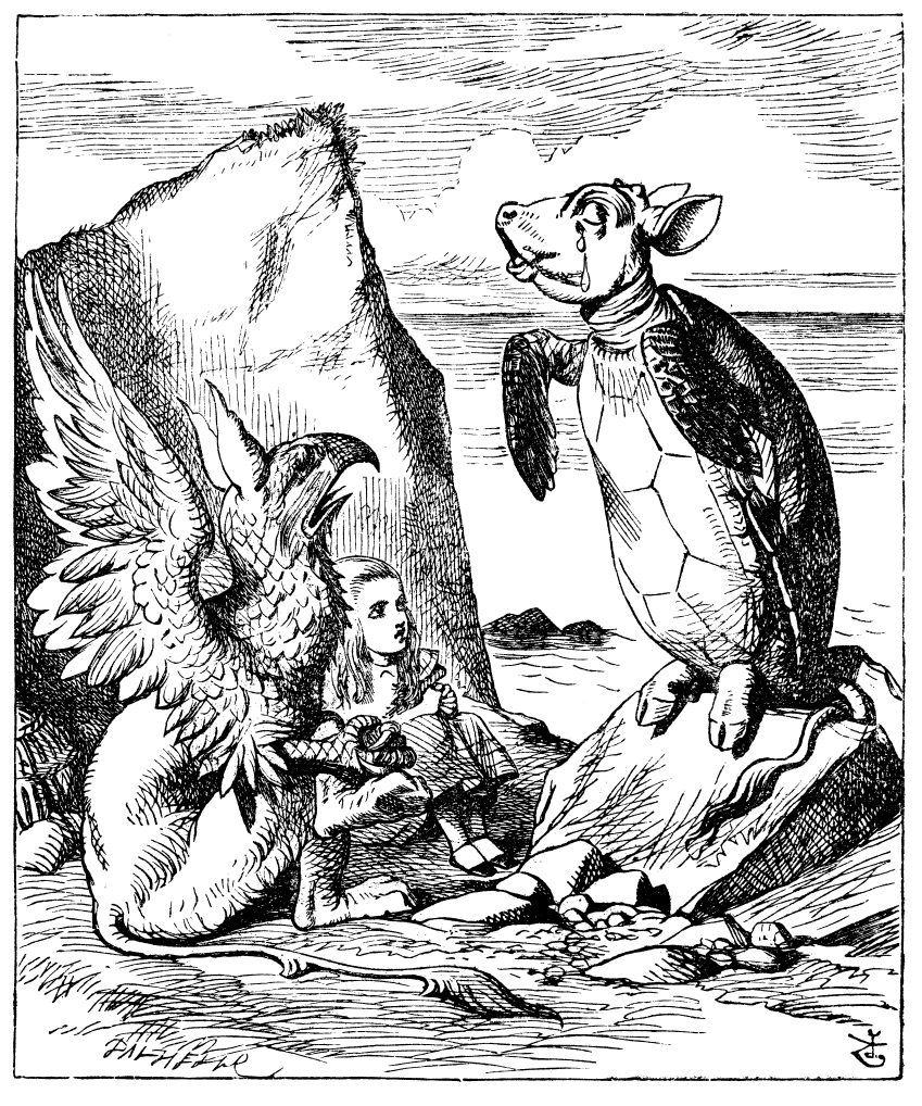 The Mock Turtle, in a John Tenniel engraving from <em>Alice in Wonderland</em>, 1865.