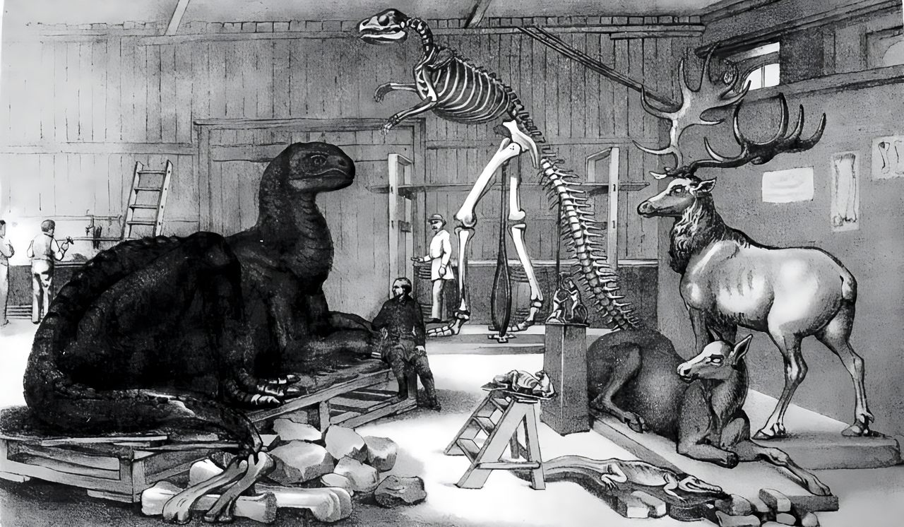 Designed by English sculptor Benjamin Waterhouse Hawkins, models of dinosaurs and other prehistoric animals were destined for Central Park's never-realized Paleozoic Museum.
