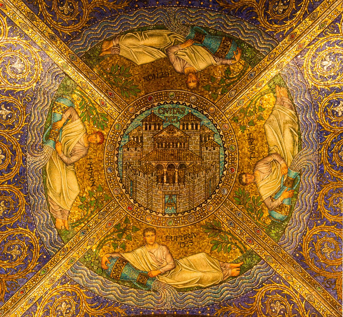 The famous ceiling above the entrance to Aachen Cathedral, where some of Saint Corona's relics may lie.