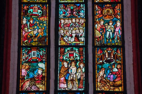 The church's historical stained glass window.