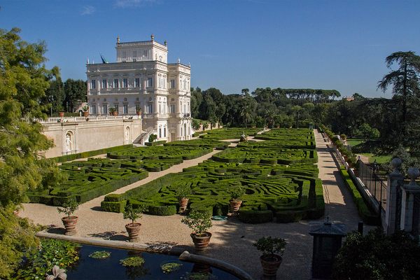 View of “Casino del Bel Respiro” and the geometric garden.