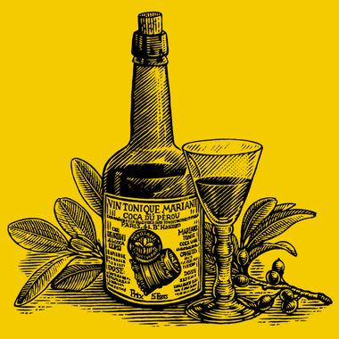Vin Mariani, among coca leaves.