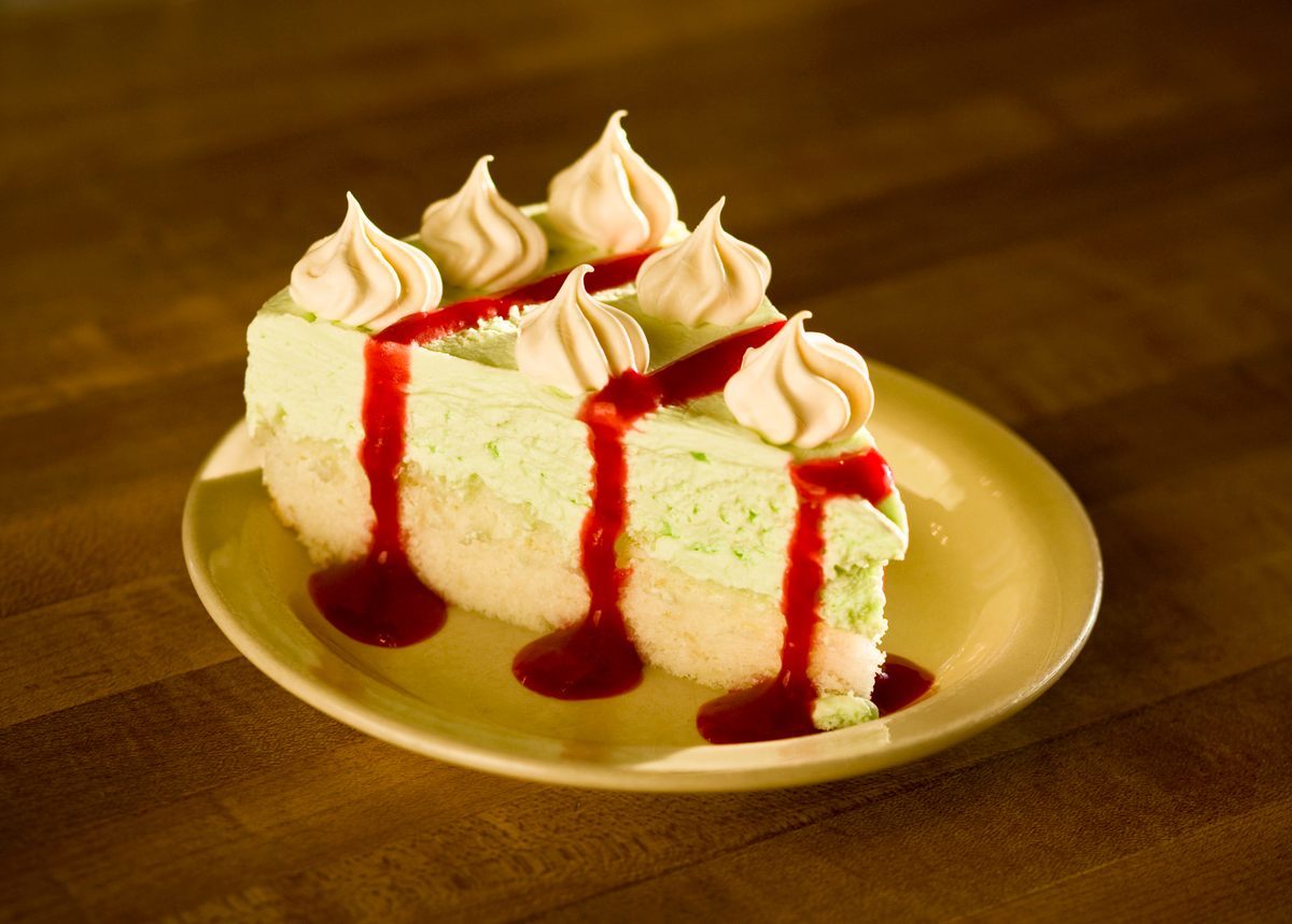 A slice of seaweed pie topped with Irish moss-thickened cream.