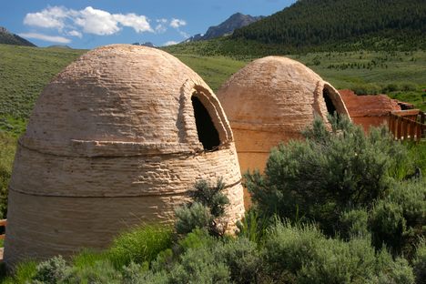 A close-up of the charcoal kilns.