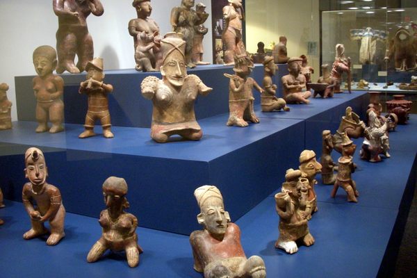 A collection of West Mexican tomb figures at the Hudson Museum.