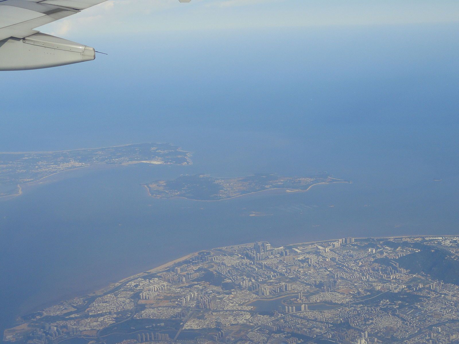 Kinmen, Taiwan (in the background) is only four miles from Xiamen, China (in the foreground).