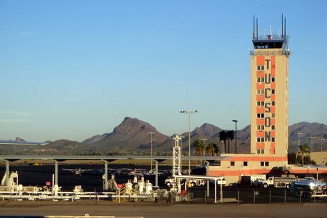 A view of the control tower at the Tucson airport.