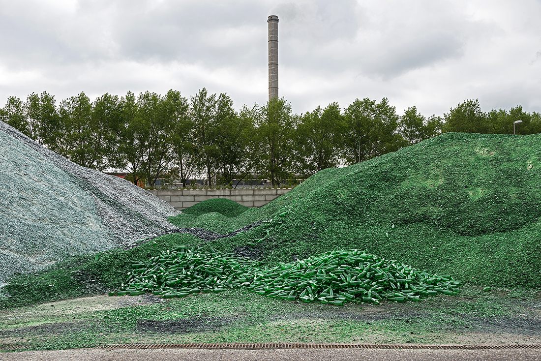 Glass shards from the specialized glass sorting and re- cycling industry. The glass was originally collected from house- holds and industry through a system of selective deposit and collection. The glass will be melted in a glass factory to produce glass bottles with a standard color for the beverage industry.