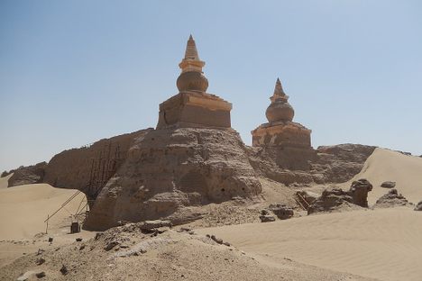 Ruins of 10 or more Yuan dynasty stupas situated outside the northwest corner of Kharakhoto.