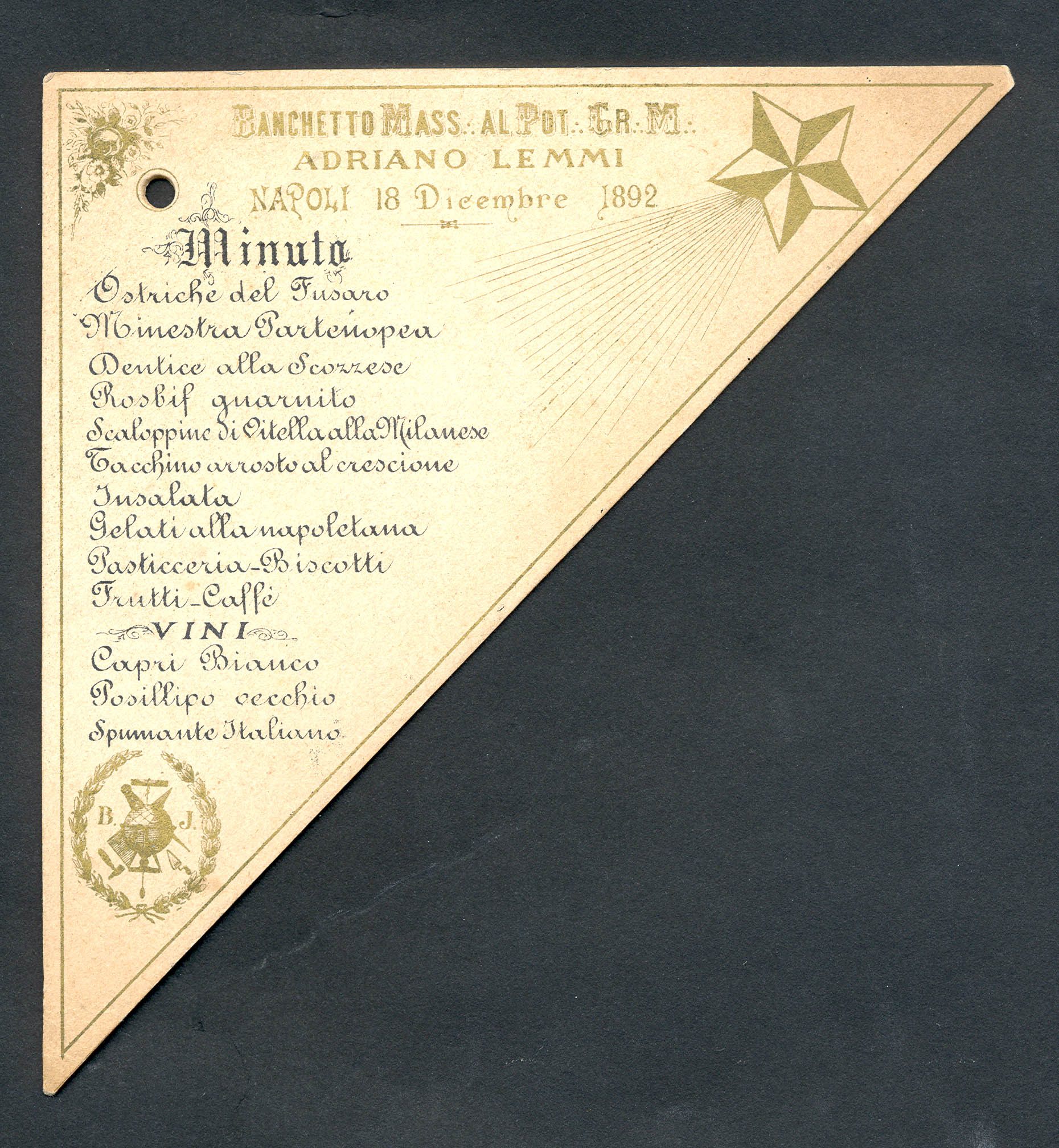 A mysterious Freemason's menu.