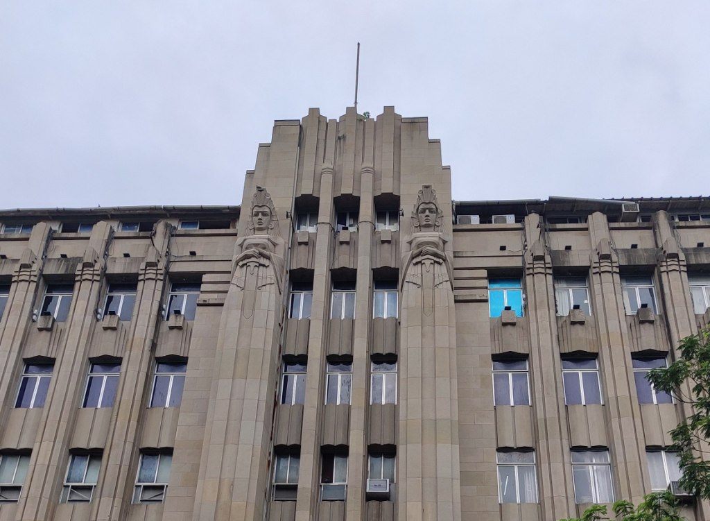 Egyptian motifs on an Art Deco building near the Kala Ghoda area in Mumbai