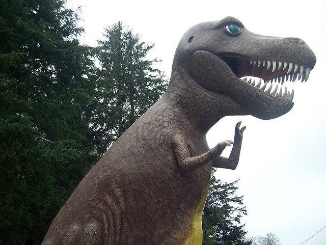 The tyrannosaurus rex greets visitors.