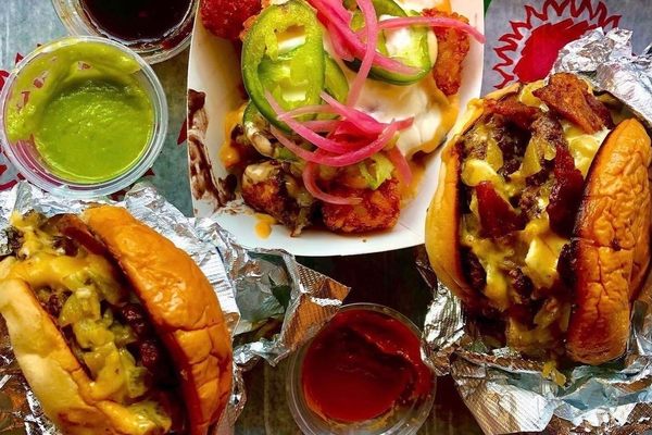 Burgers and tater tot nachos.
