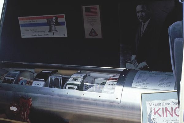 The aluminum time capsule was buried under Freedom Plaza in 1988.