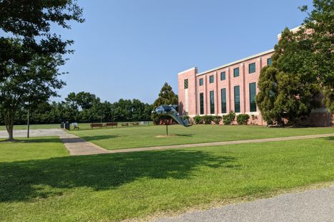 Museum building and aviation-themed dolphin