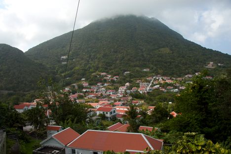 View over Windwardside and Mt Scenery on Saba island.