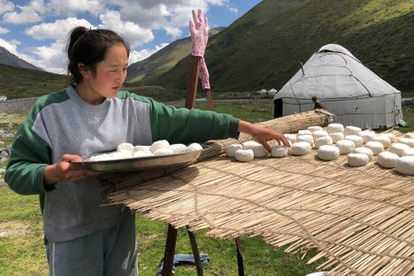 In Xinjiang, the cheese-making process has changed little in centuries. 