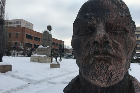Lenin's head looks out over all.