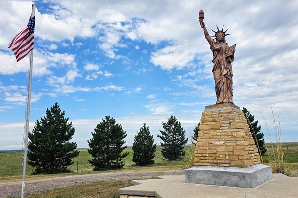 The mini Statue of Liberty Replica is located between Harlan and Gaylord, on Harlan Hill.