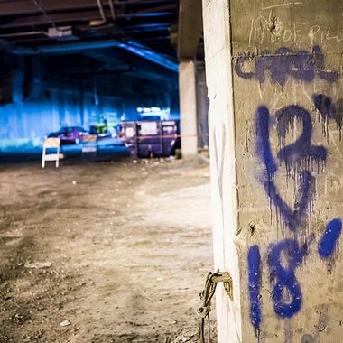 As there are no street signs on Carroll Avenue, people spray paint both locations and overhead cross streets to keep others from getting lost