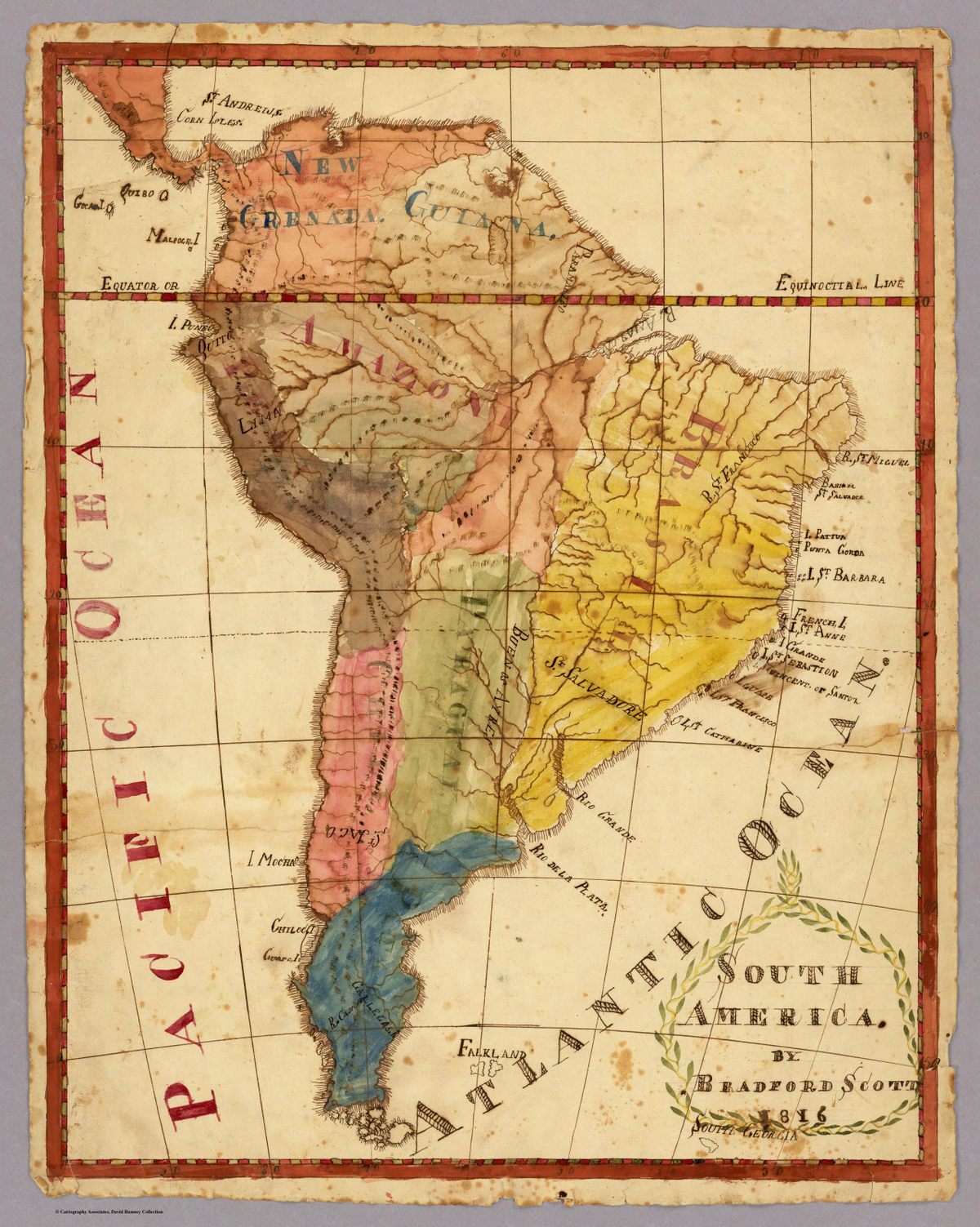 A map of South America, by Bradford Scott, from 1816.