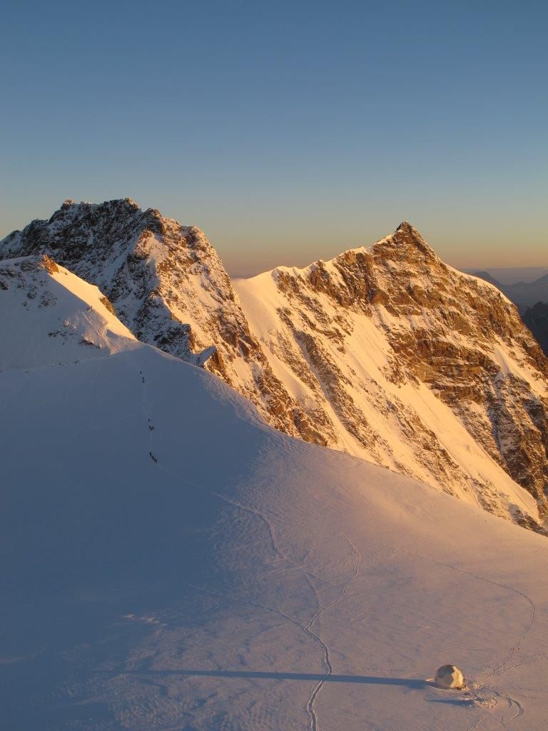 The ice core was collected in the Swiss/Italian Alps, from a hole in the bottom right corner.