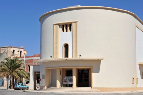The cinema one of the town's many rationalist and fascist buildings.