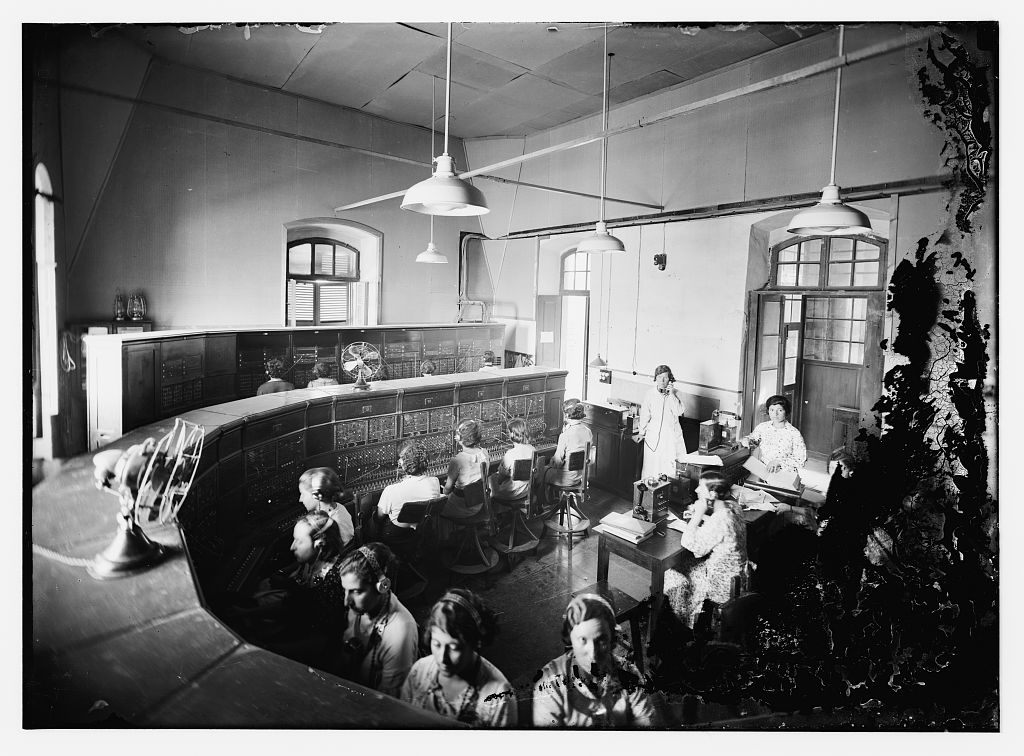 A telephone switchboard, early 20th century. 