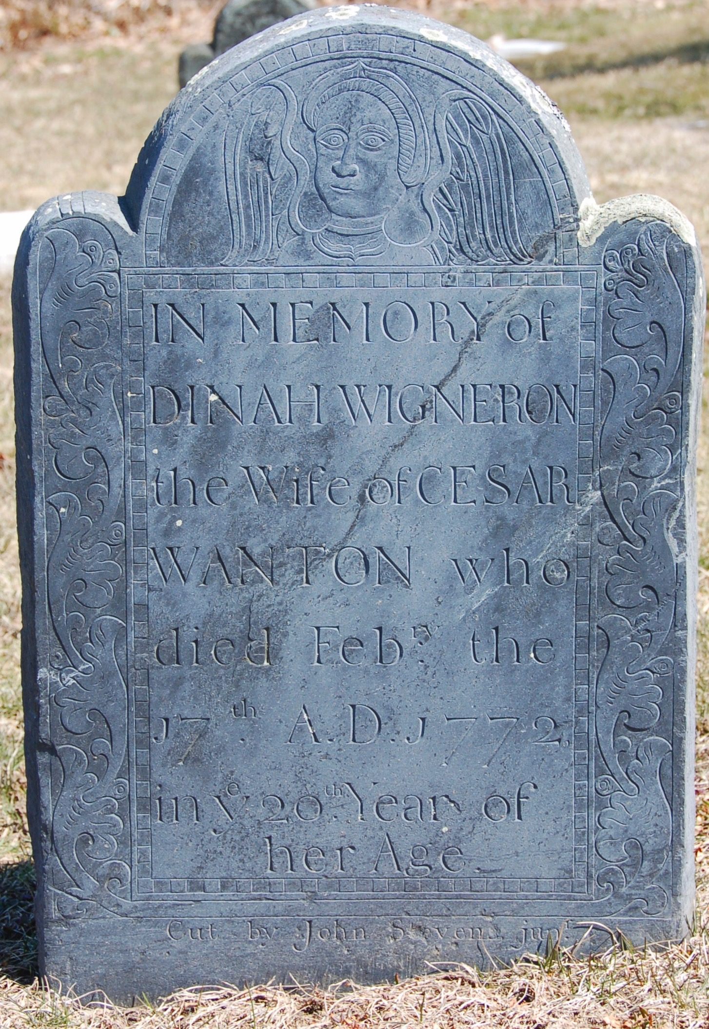 "In Memory of Dinah Wigneron the Wife of Cesar Wanton", 1772.