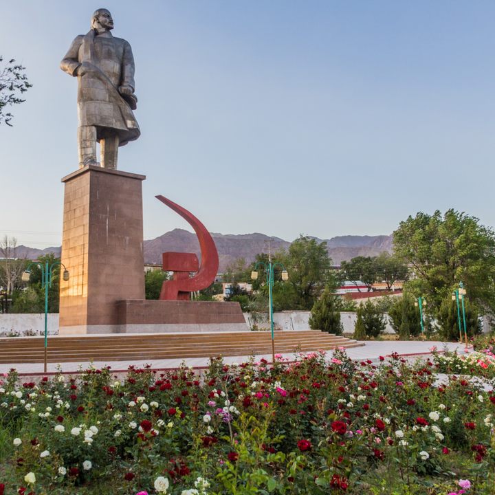 Lenin statue in Khujand, Tajikistan