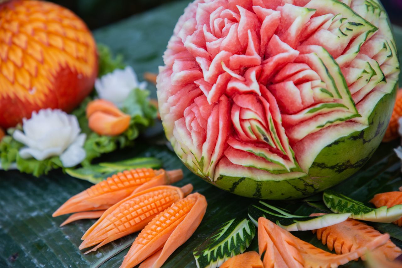 Carved fruit and vegetables were once a must for banquets and events.