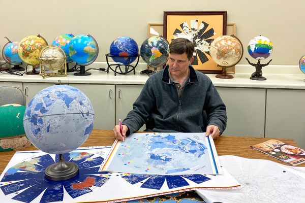 Kevin Dzurny, chief cartographer at Replogle Globes, has to keep things up to date—and keep certain countries happy. 