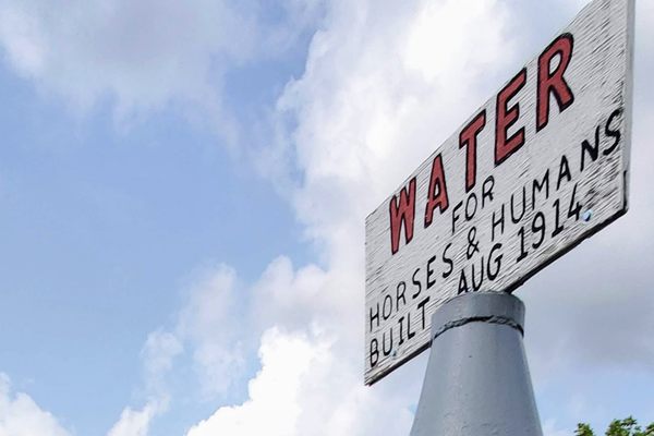 An image of a water fountain for both horses and humans.